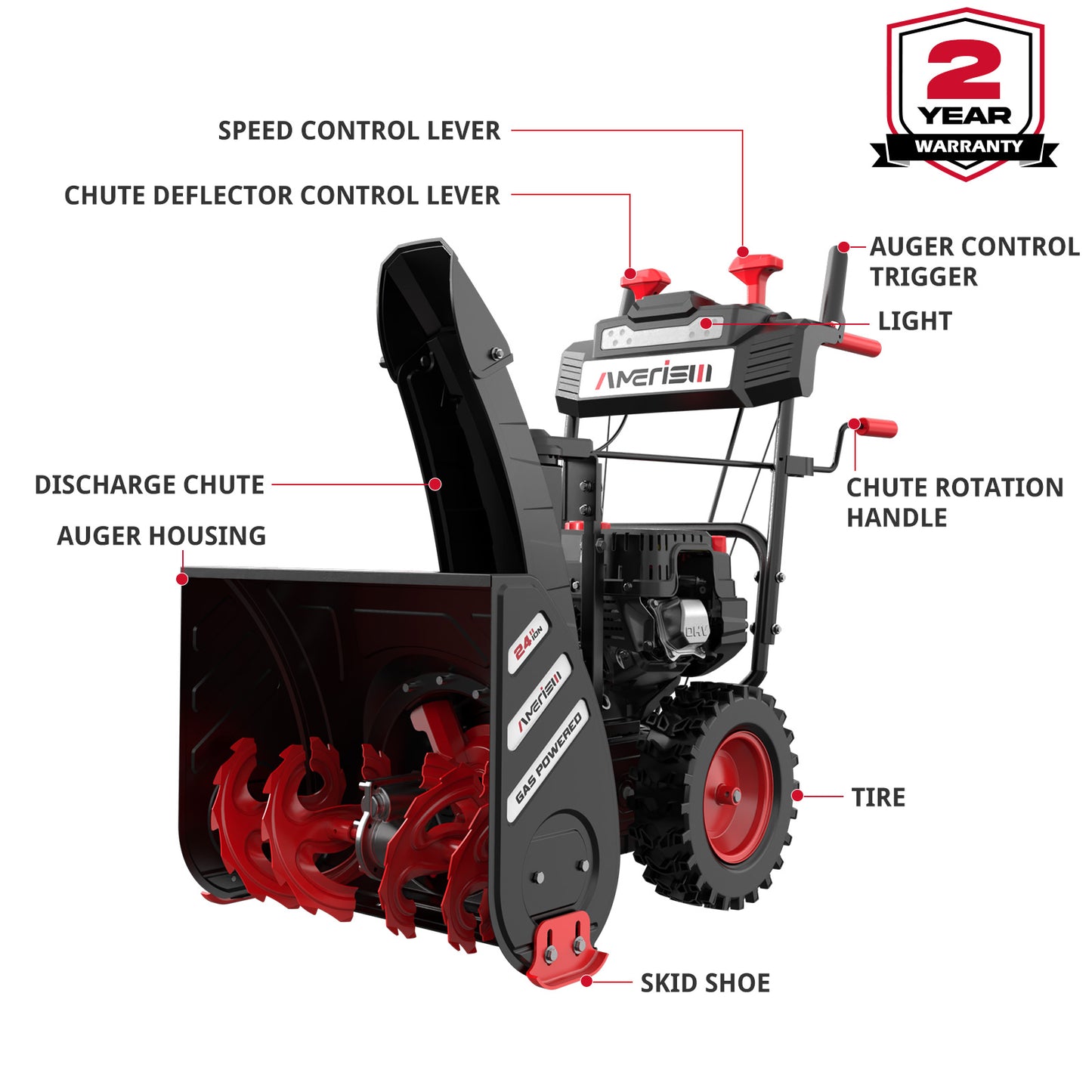 26" 212cc Self-Propelled Gas Snow Blower, AM7019B-W