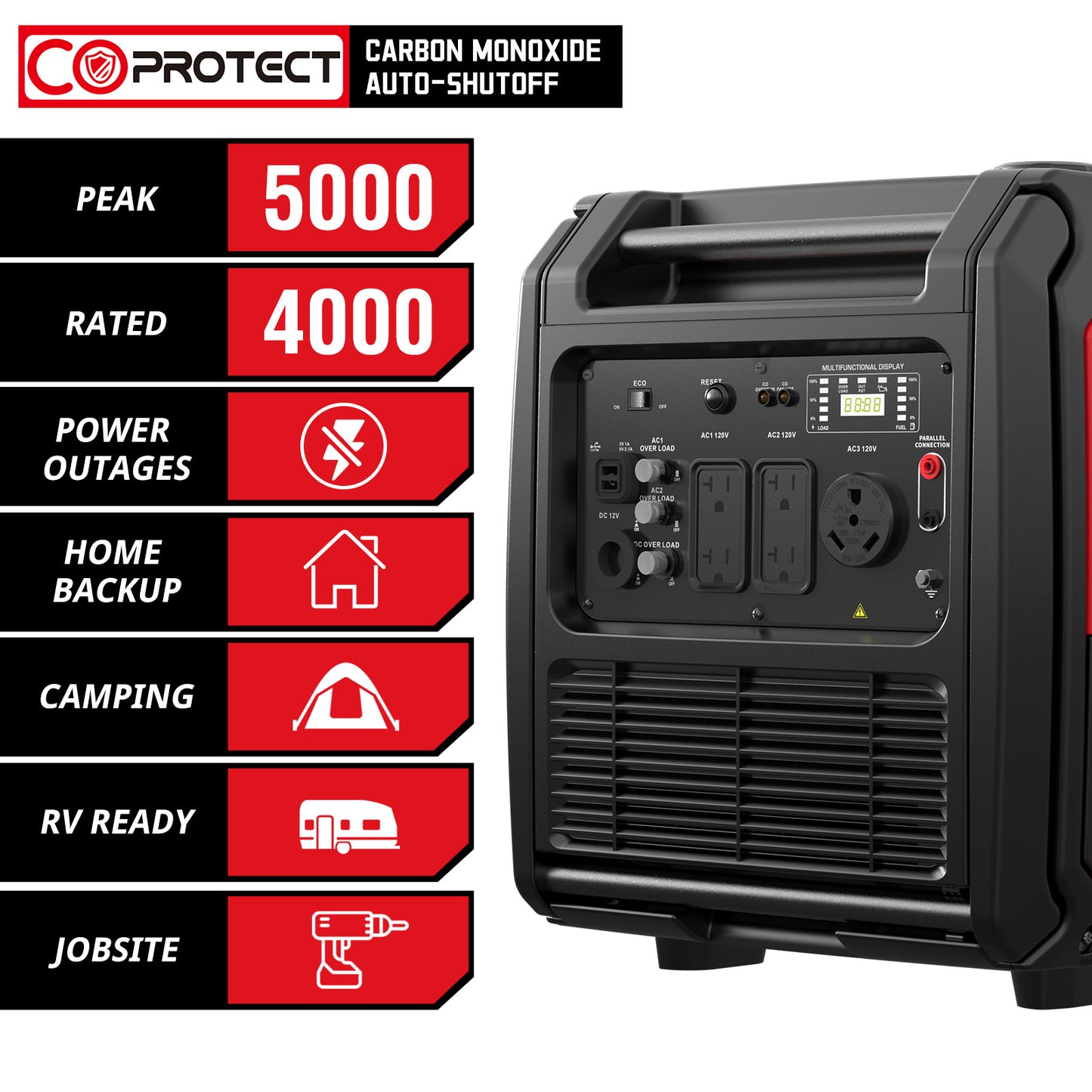 5000W Gas Generator w/ CO Sensor AM5046C