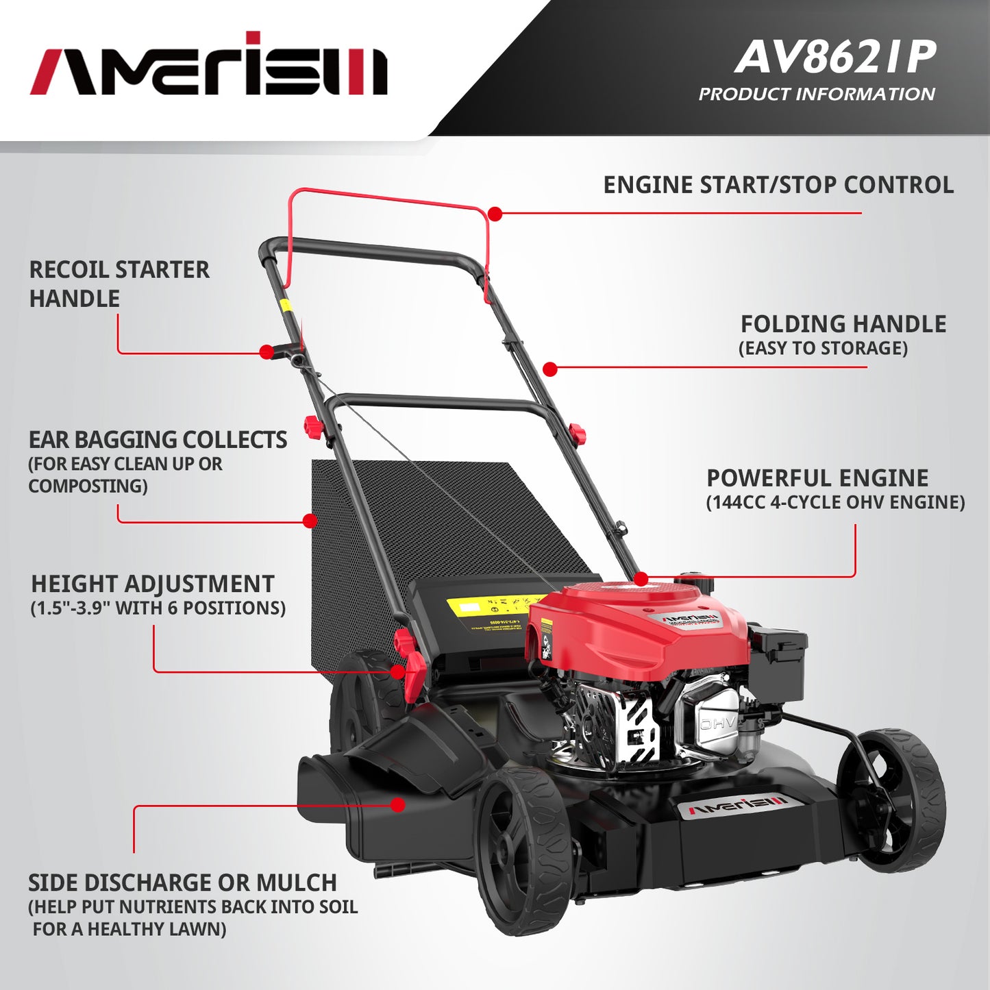 21" 144cc 3-in-1 Gas Push Lawn Mower AV8621P1