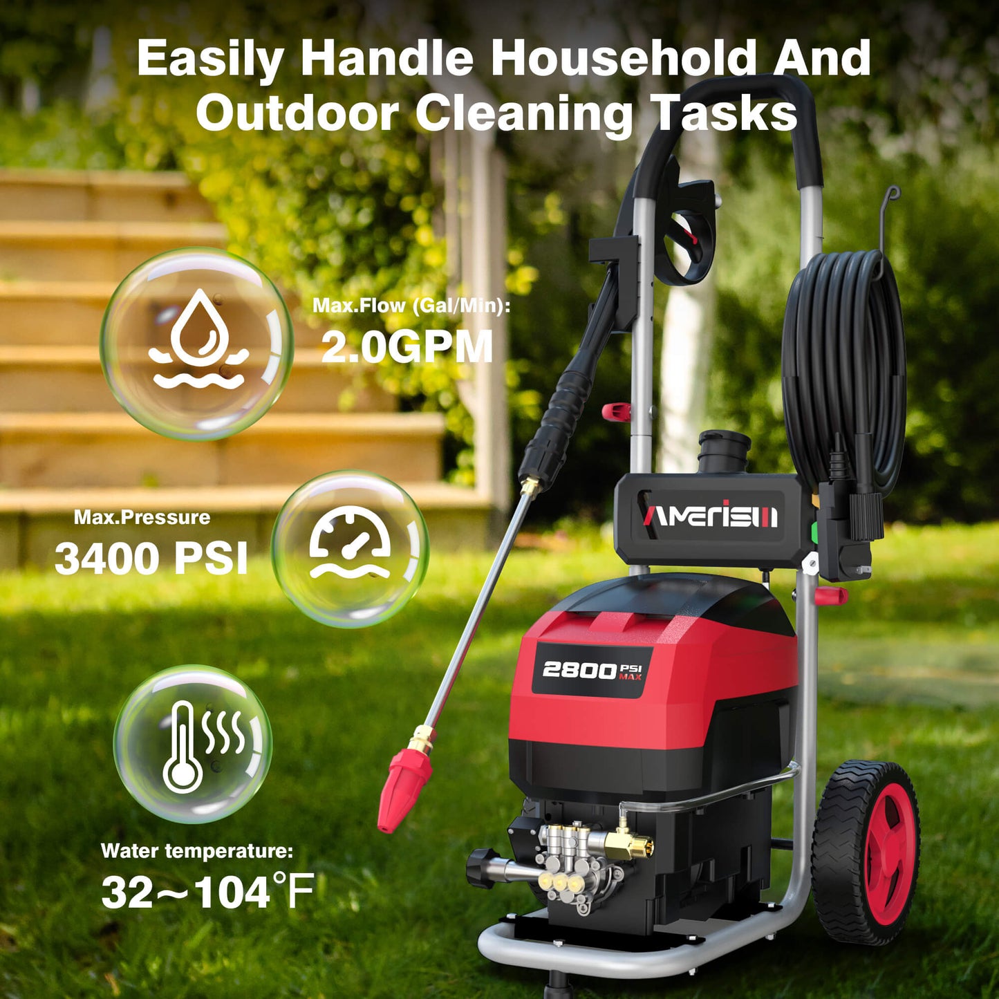 2800PSI 2.0GRM Electric Corded Pressure Washer AW1028A